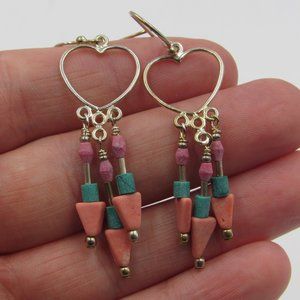 Sterling Silver Heart & Hanging Stone Earrings